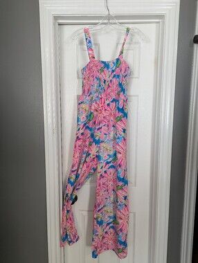 Girls' Floral Pink & Blue Jumpsuit